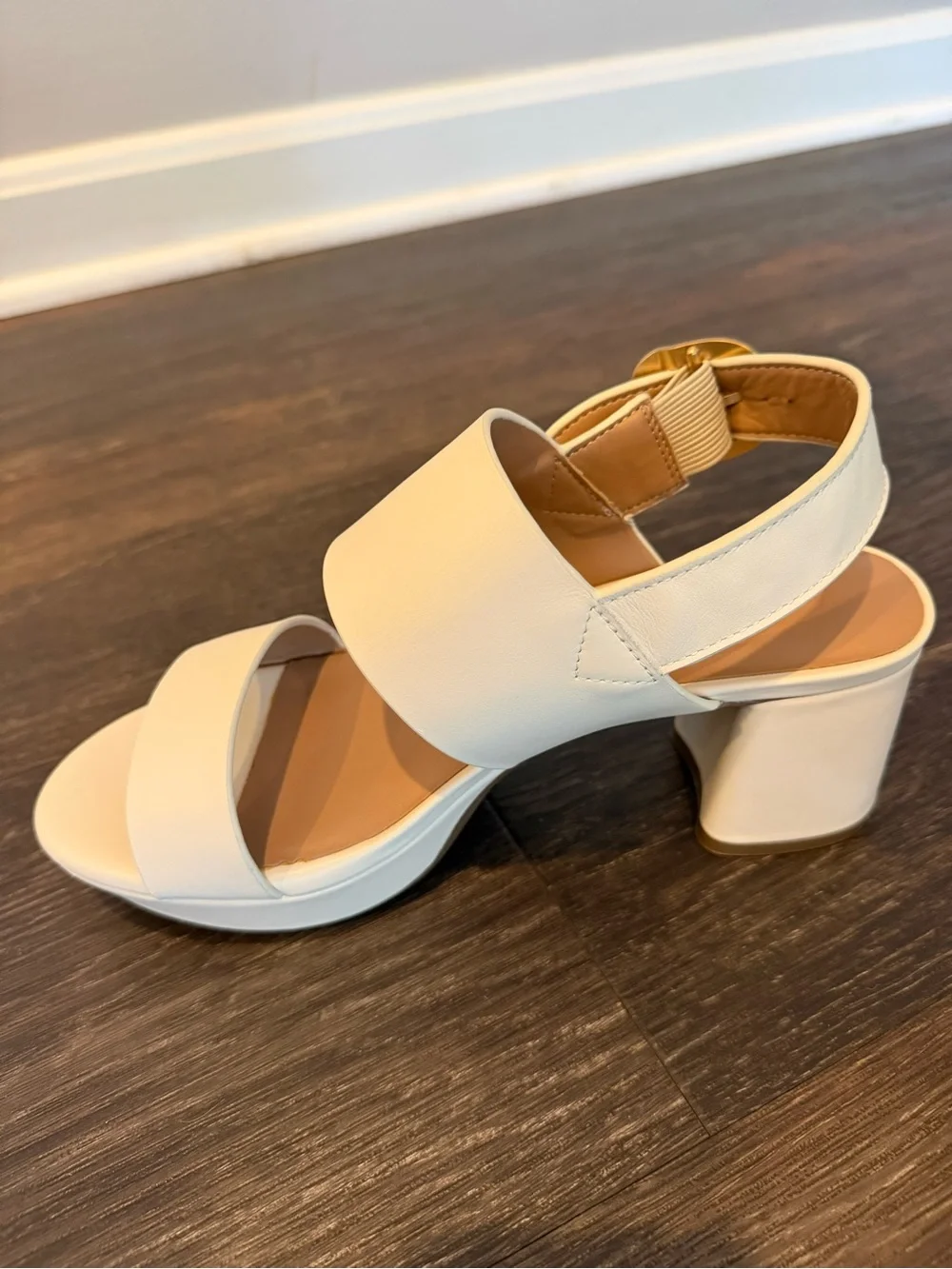AEROSOLES Eggshell Platform Sandal with Gold Buckle